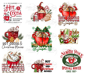 Hot Cocoa UV DTF Decal sheets- 3 Design options- 9 decals per sheets