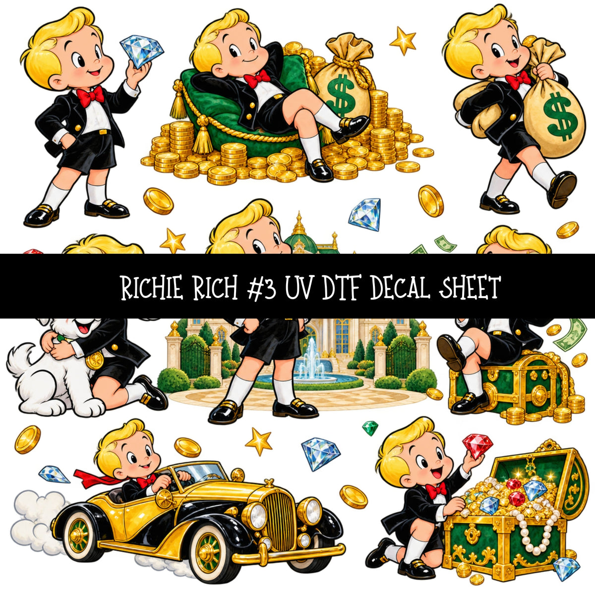 Richie Rich UV DTF Decal sheets 11 Designs available