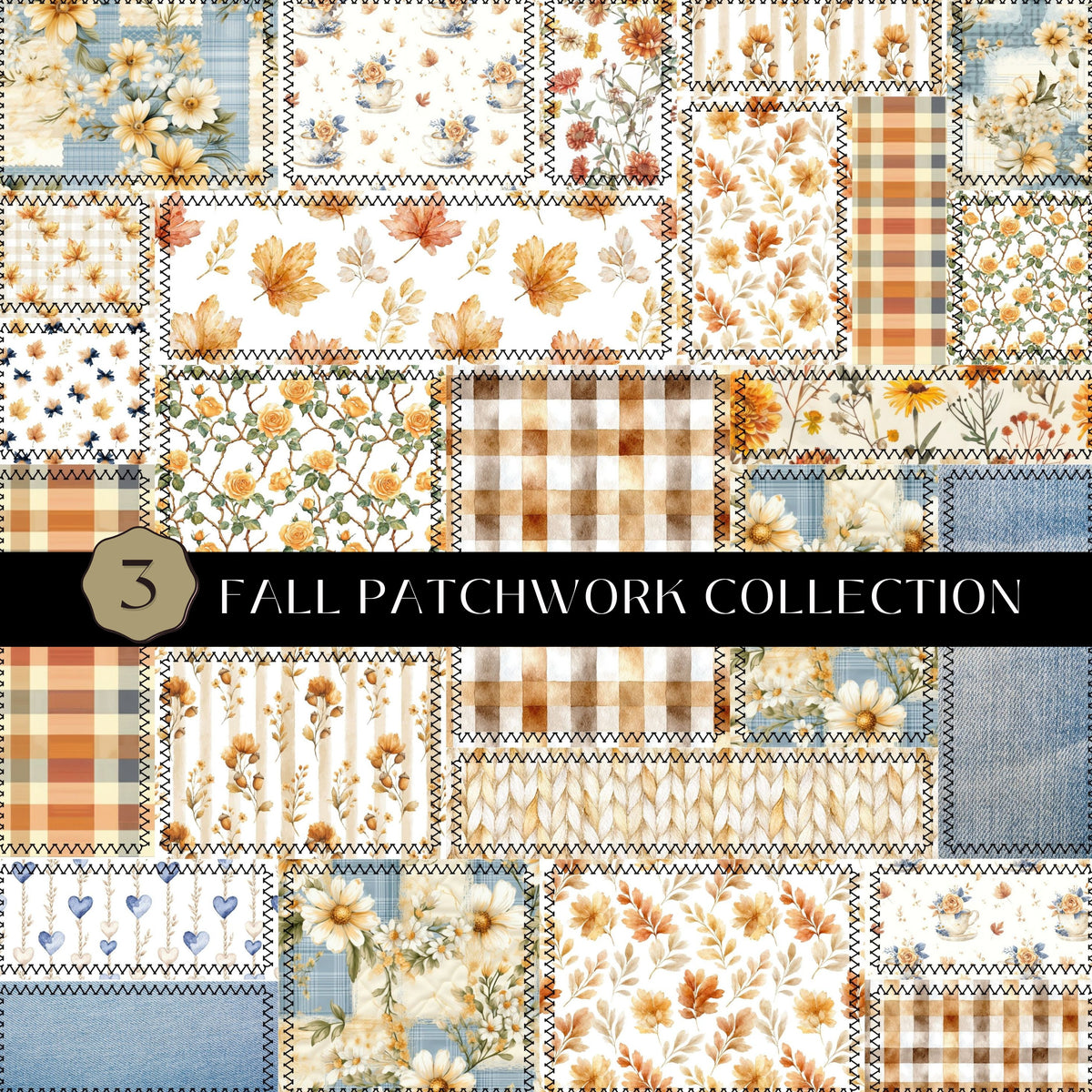 Fall Patchwork Vinyl collection- 12x12 vinyl sheets-5 designs available
