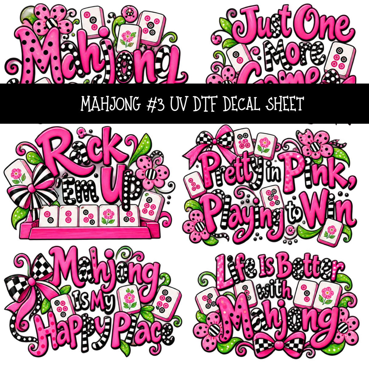 Mahjong UV DTF Decal sheets 11 Designs available