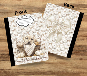 Fall Vibes Puppy vinyl composition notebook wrap