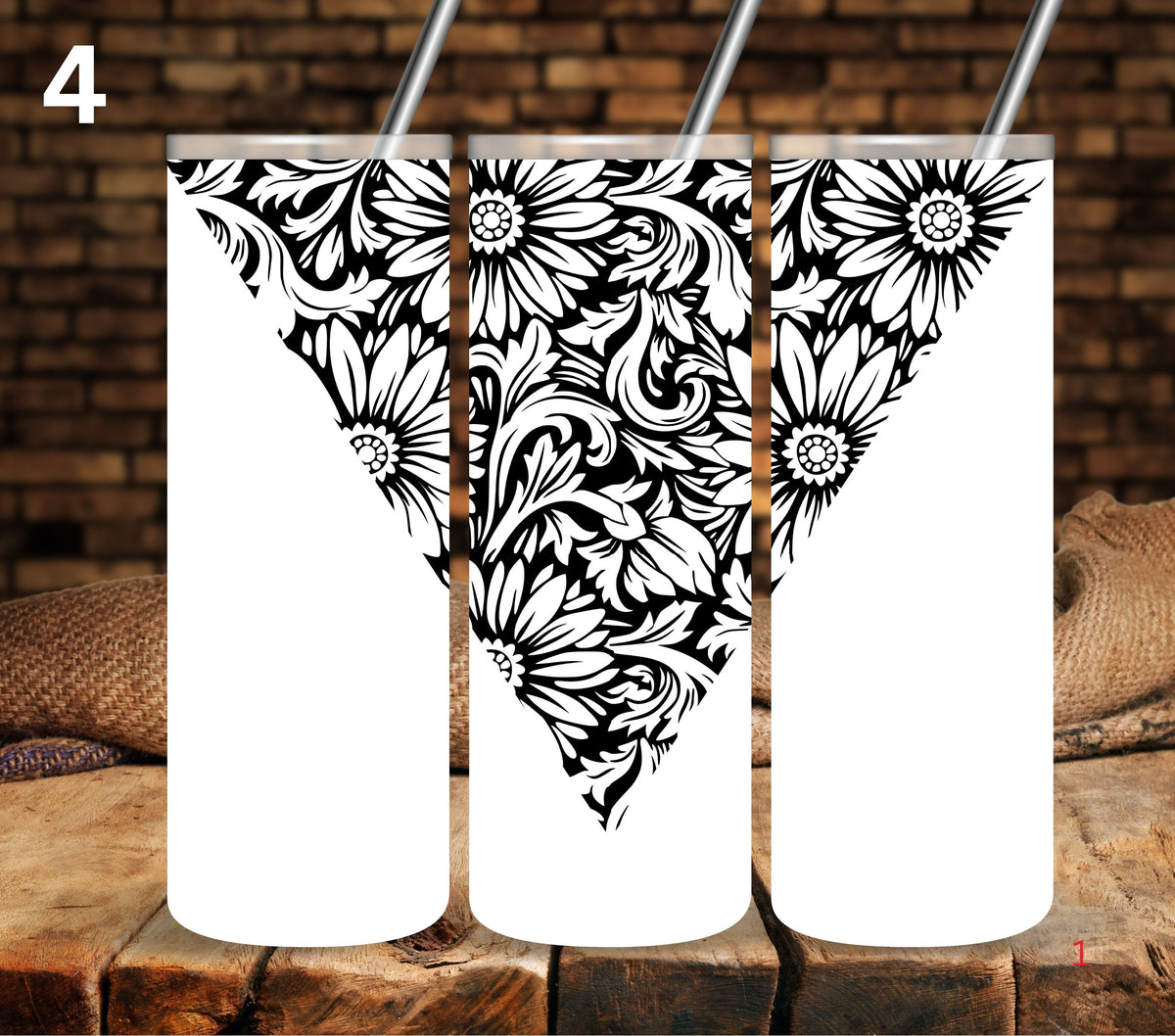 Floral Tool UV DTF Vsplit tumbler wraps black 7 Designs)
