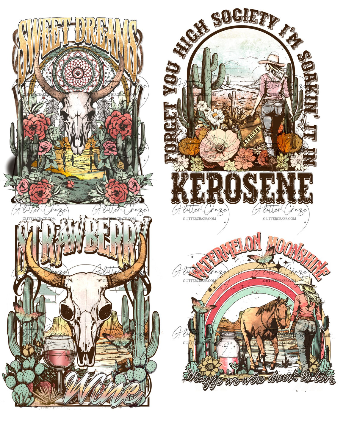 Country western Decal Sheets- 7 Design options- 4 Decals per sheet