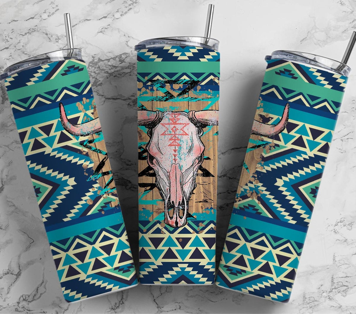 Bull Skull vinyl tumbler wraps- 7 Designs