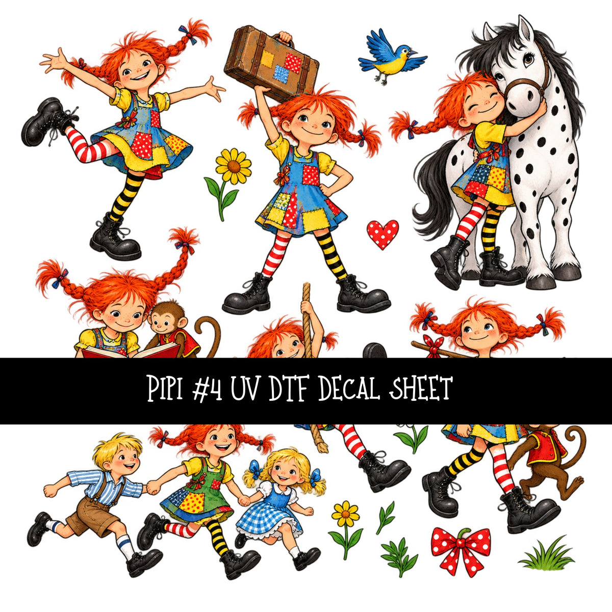 Pippi UV DTF Decal sheets 12 Designs available
