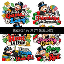 Monopoly UV DTF Decal sheets 11 Designs available