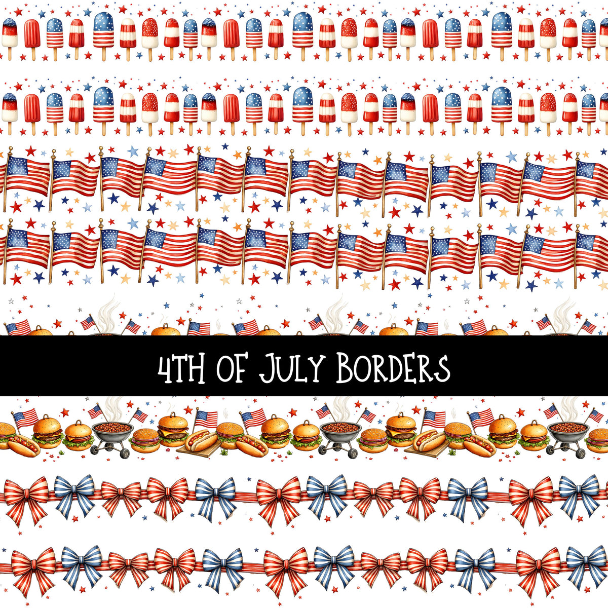 4th of July Borders UV DTF Decal sheets