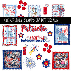 4th of July Stamps UV DTF Decal sheets