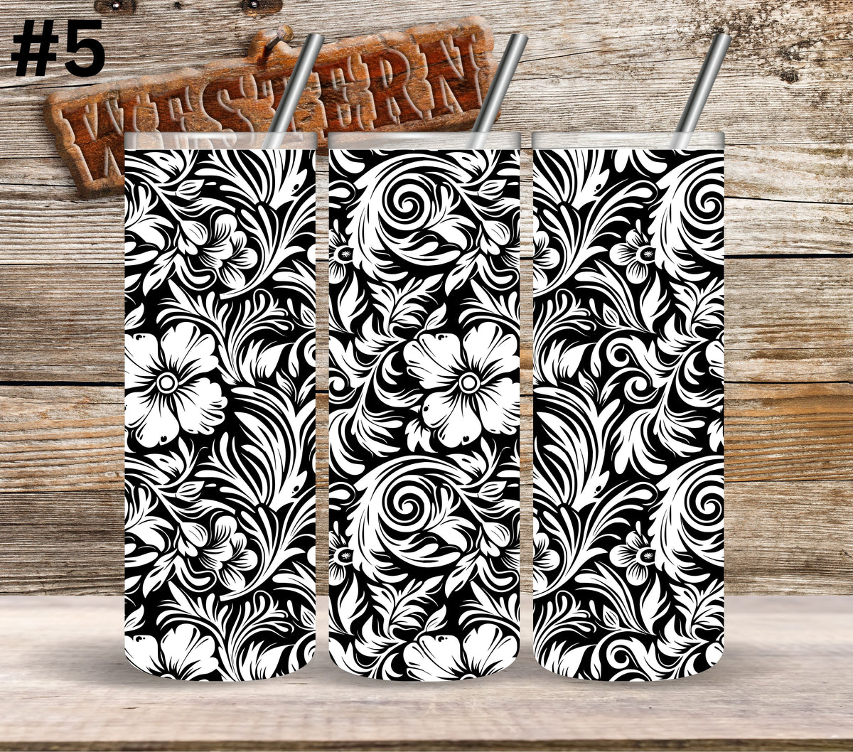 Black Floral Tool UV DTF Tumbler wrap 10 Designs