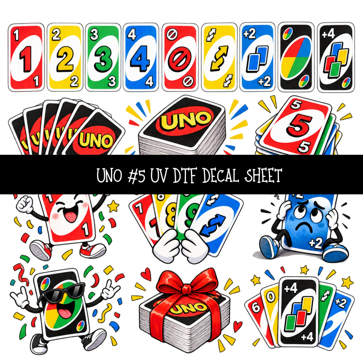 Uno UV DTF Decal sheets 12 Designs available