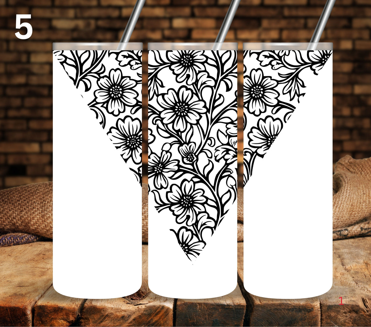 Floral Tool UV DTF Vsplit tumbler wraps black 7 Designs)