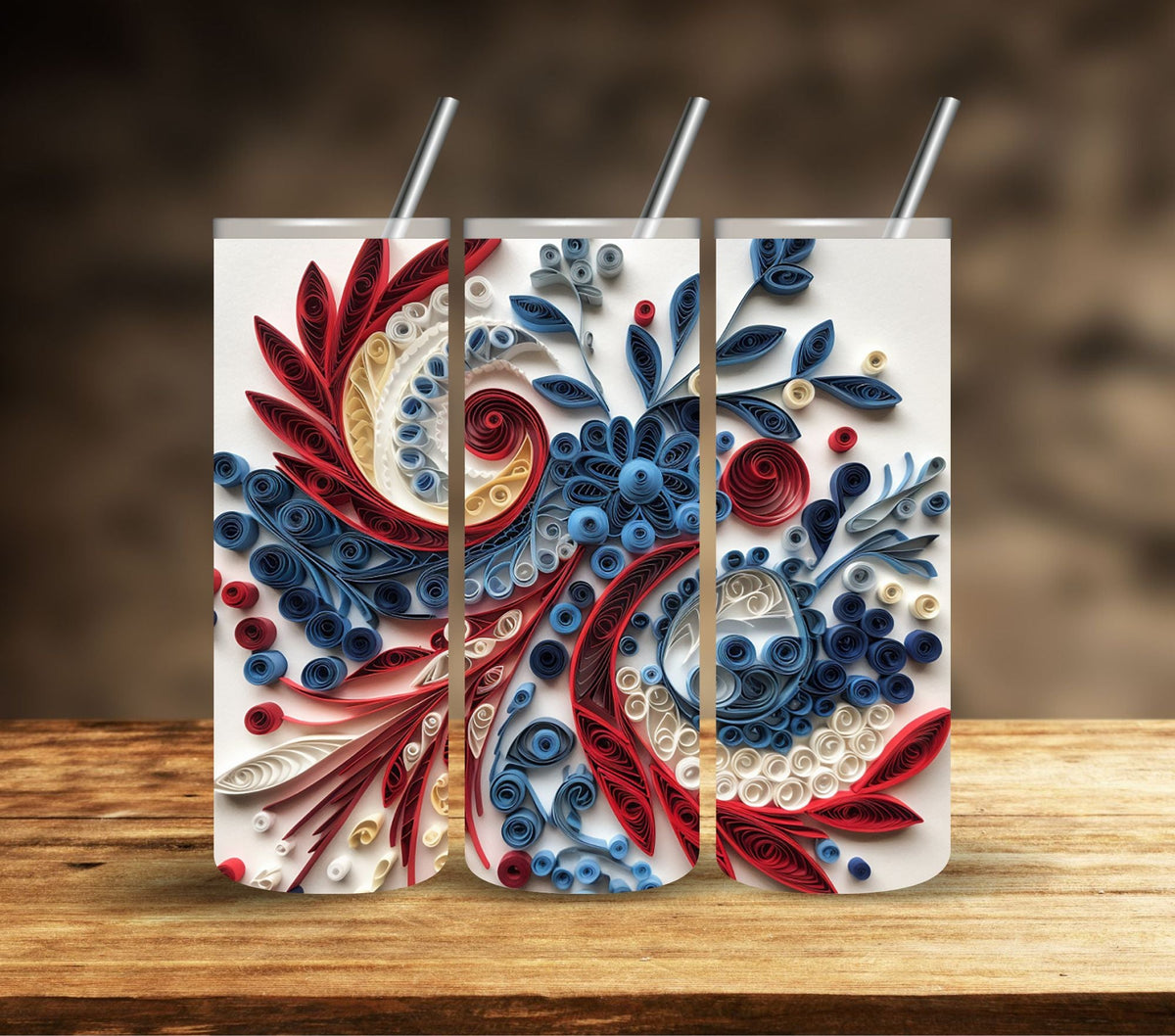 3D Patriotic Floral Vinyl Tumbler wraps- 11 Designs