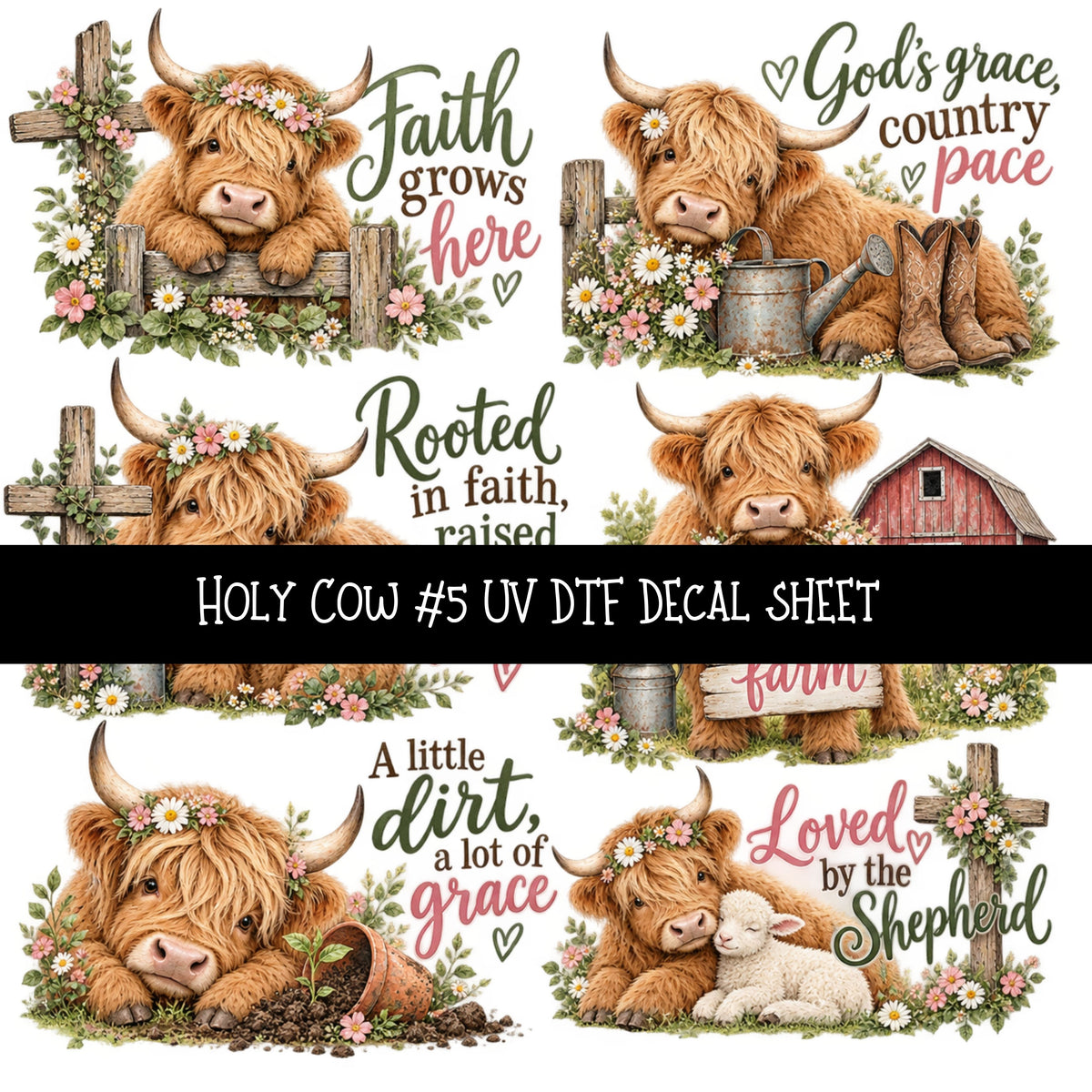 Holy Cow UV DTF Decal sheets 12 Designs available