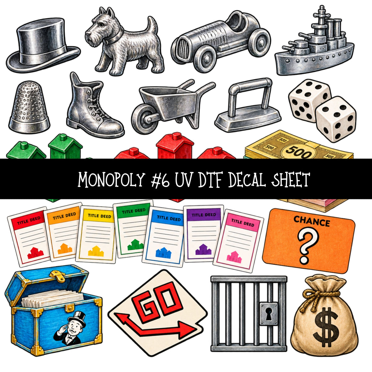 Monopoly UV DTF Decal sheets 11 Designs available