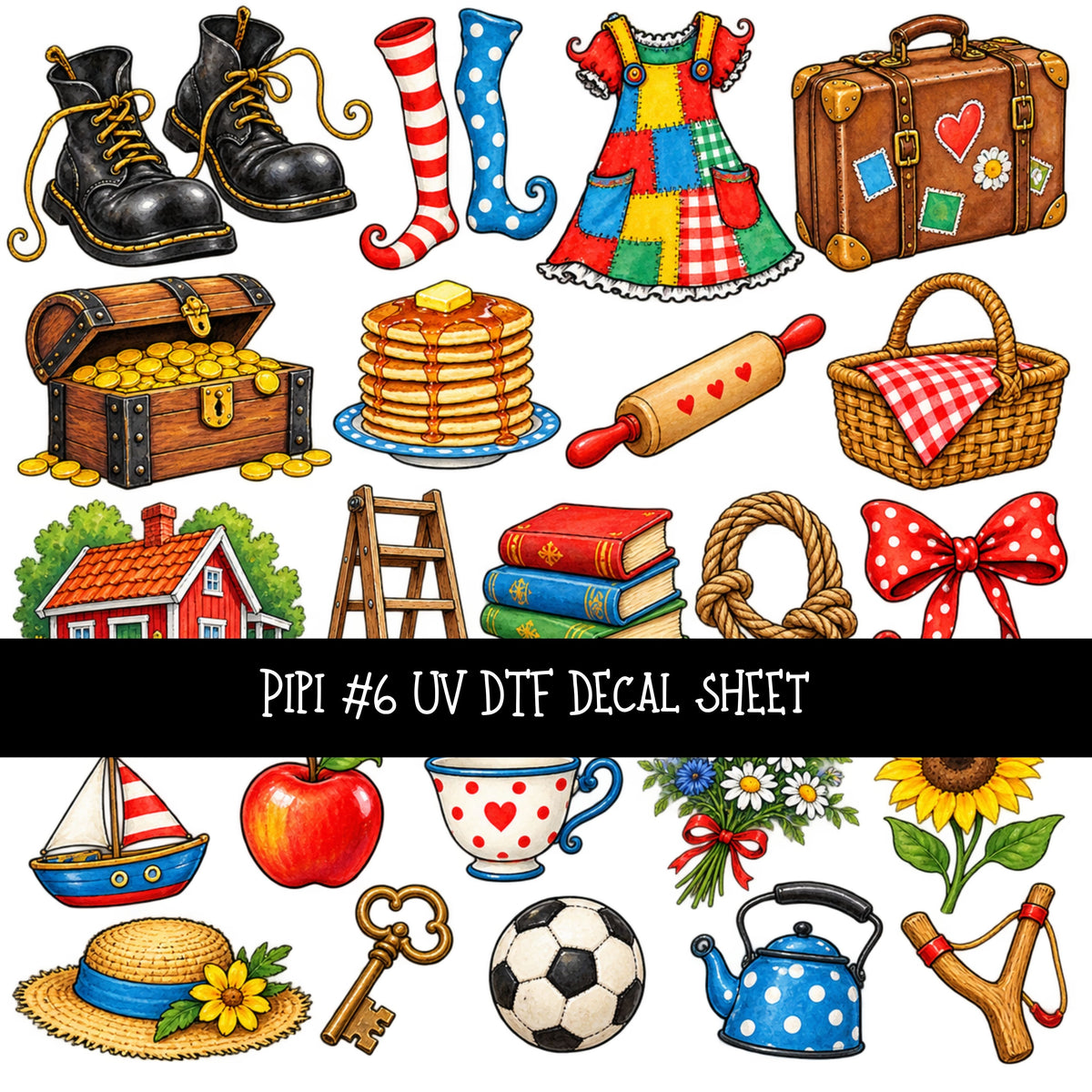 Pippi UV DTF Decal sheets 12 Designs available