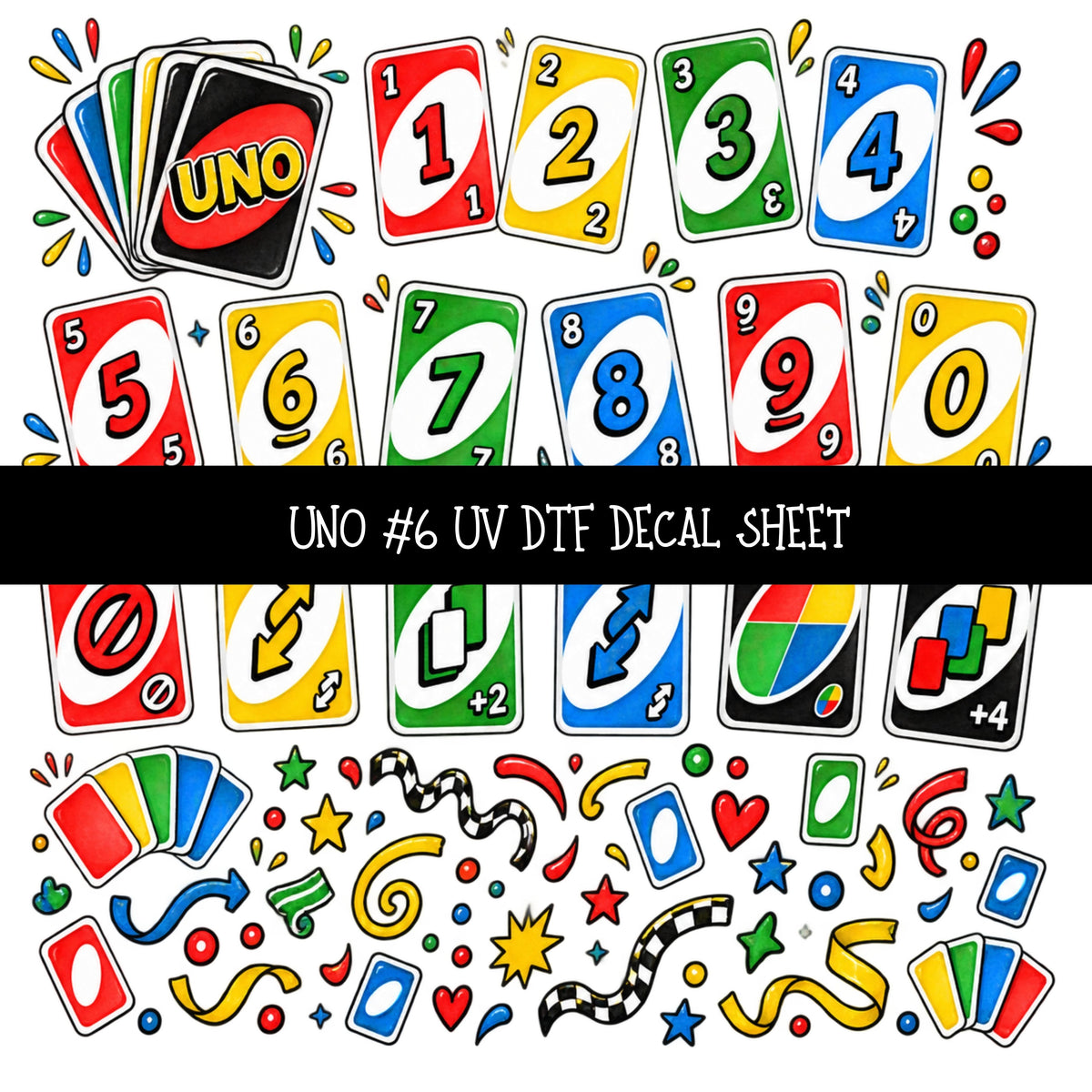 Uno UV DTF Decal sheets 12 Designs available