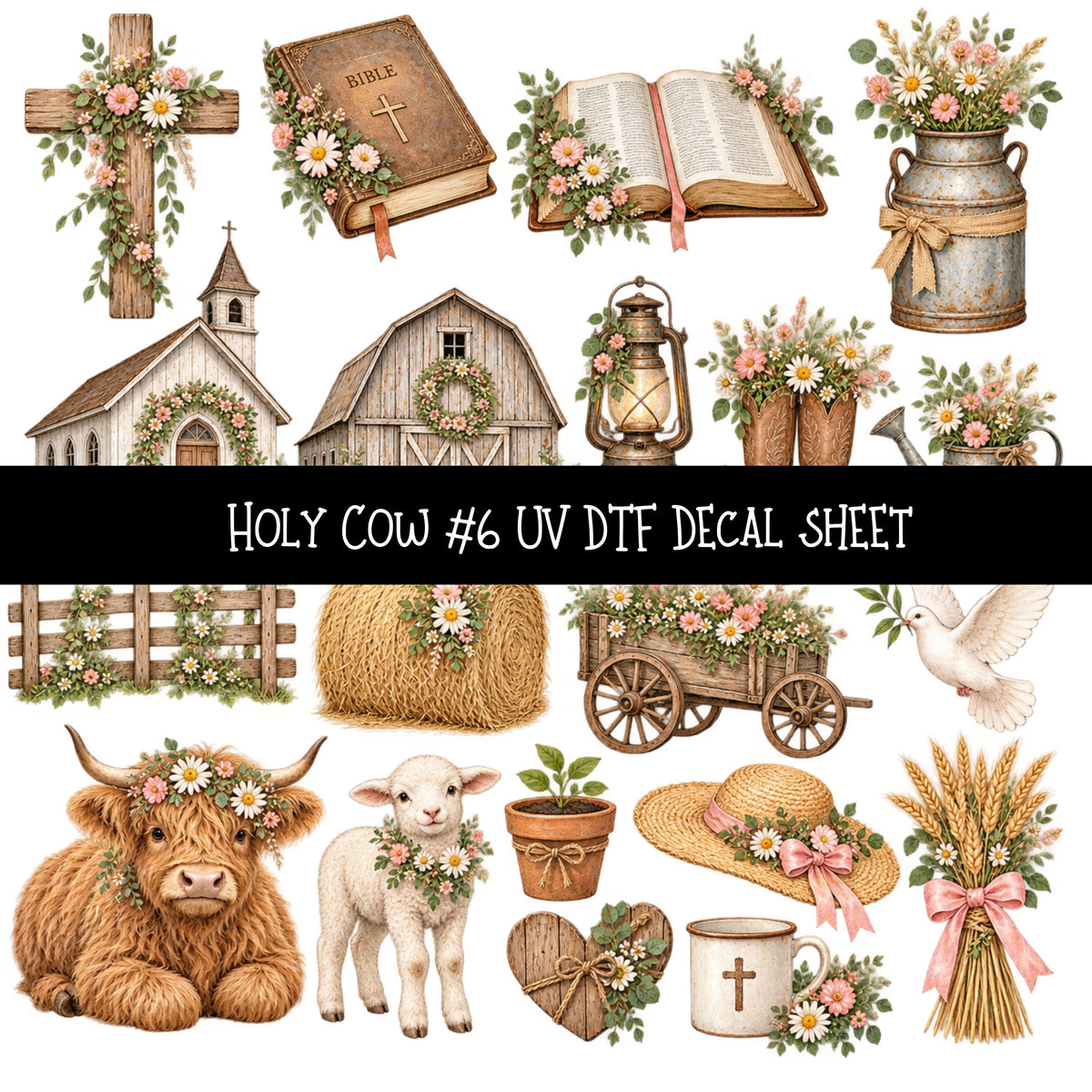Holy Cow UV DTF Decal sheets 12 Designs available