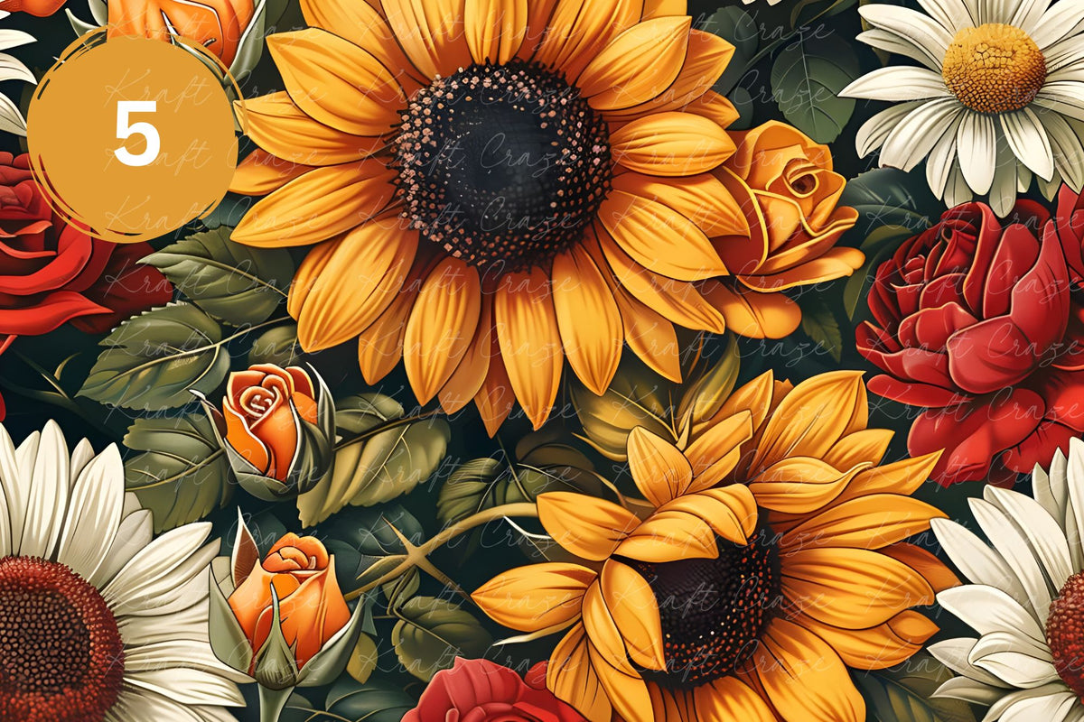 Sunflowers and Roses Vinyl collection- 12x12 vinyl sheets- 6 designs available