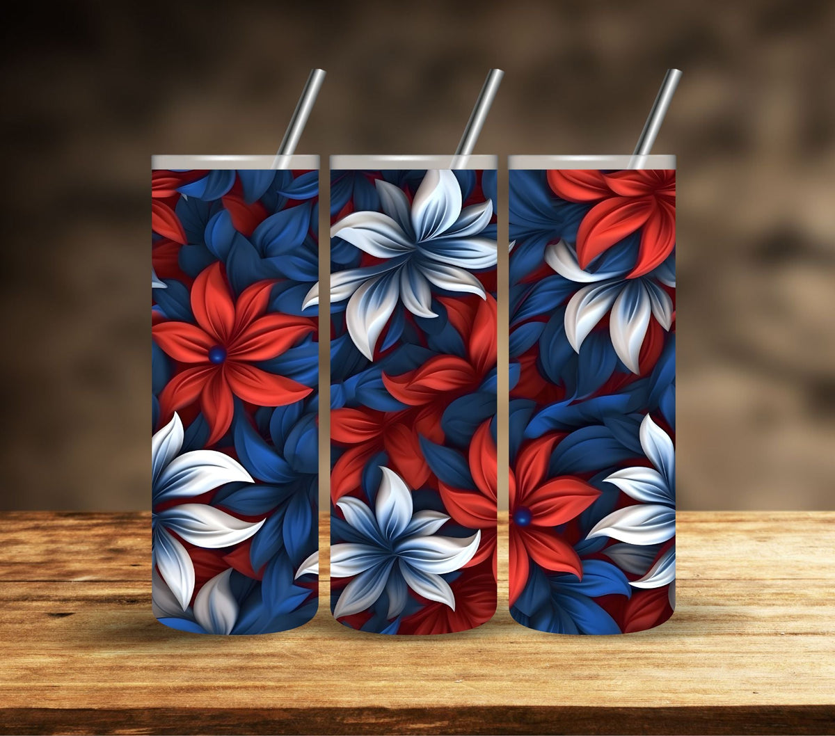 3D Patriotic Floral Vinyl Tumbler wraps- 11 Designs