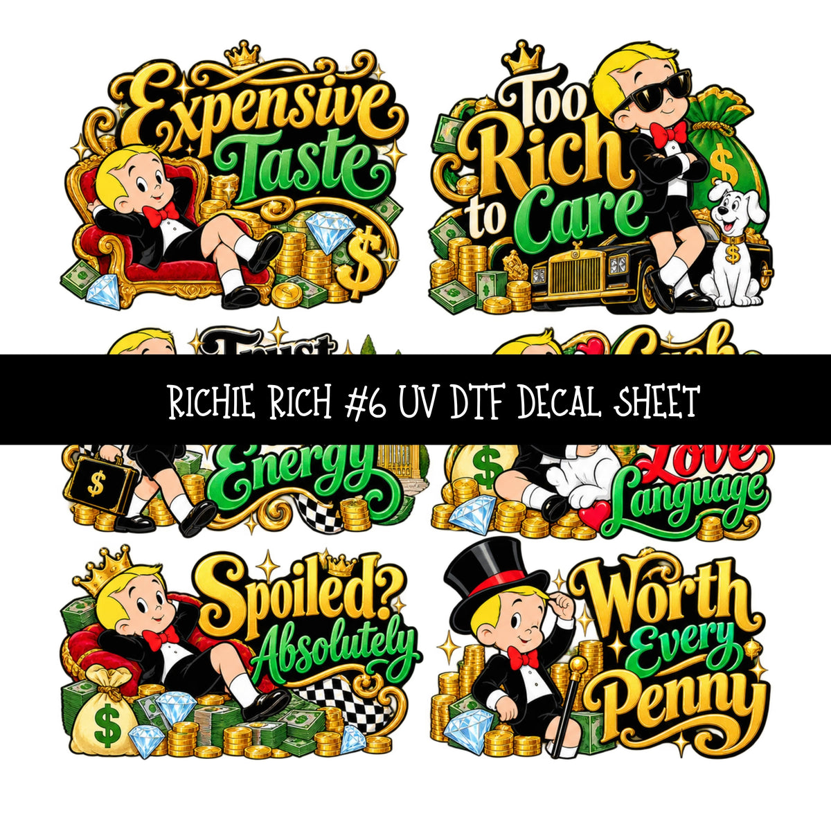 Richie Rich UV DTF Decal sheets 11 Designs available