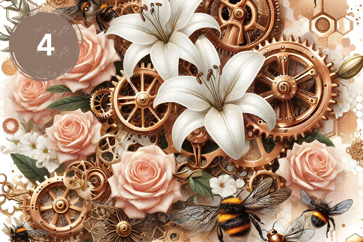 Steampunk Floral Bees Vinyl collection- 12x12 vinyl sheets-20 designs available