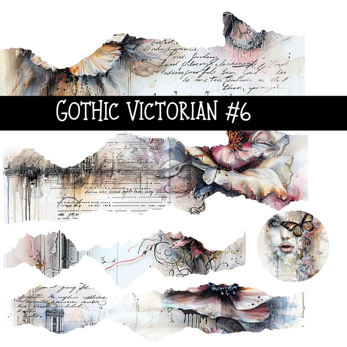 Gothic Victorian Torn Pages UV DTF Decal sheets 6 designs available