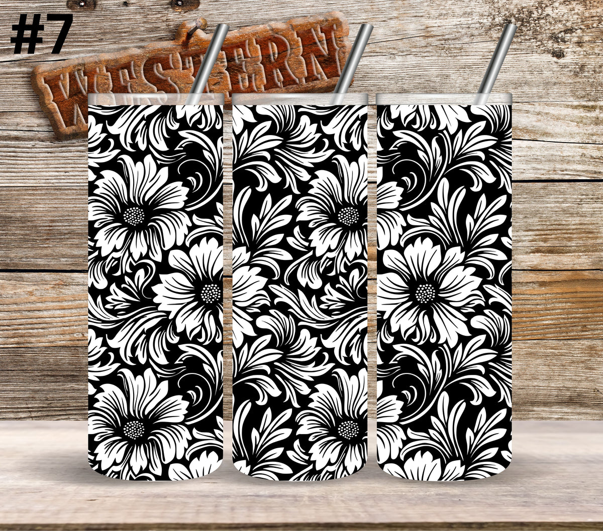 Black Floral Tool UV DTF Tumbler wrap 10 Designs