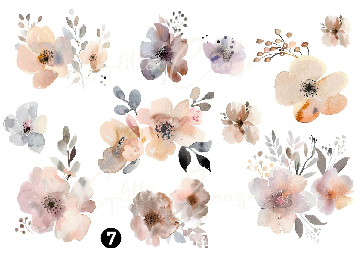 Watercolor floral decal sheets 11 Designs