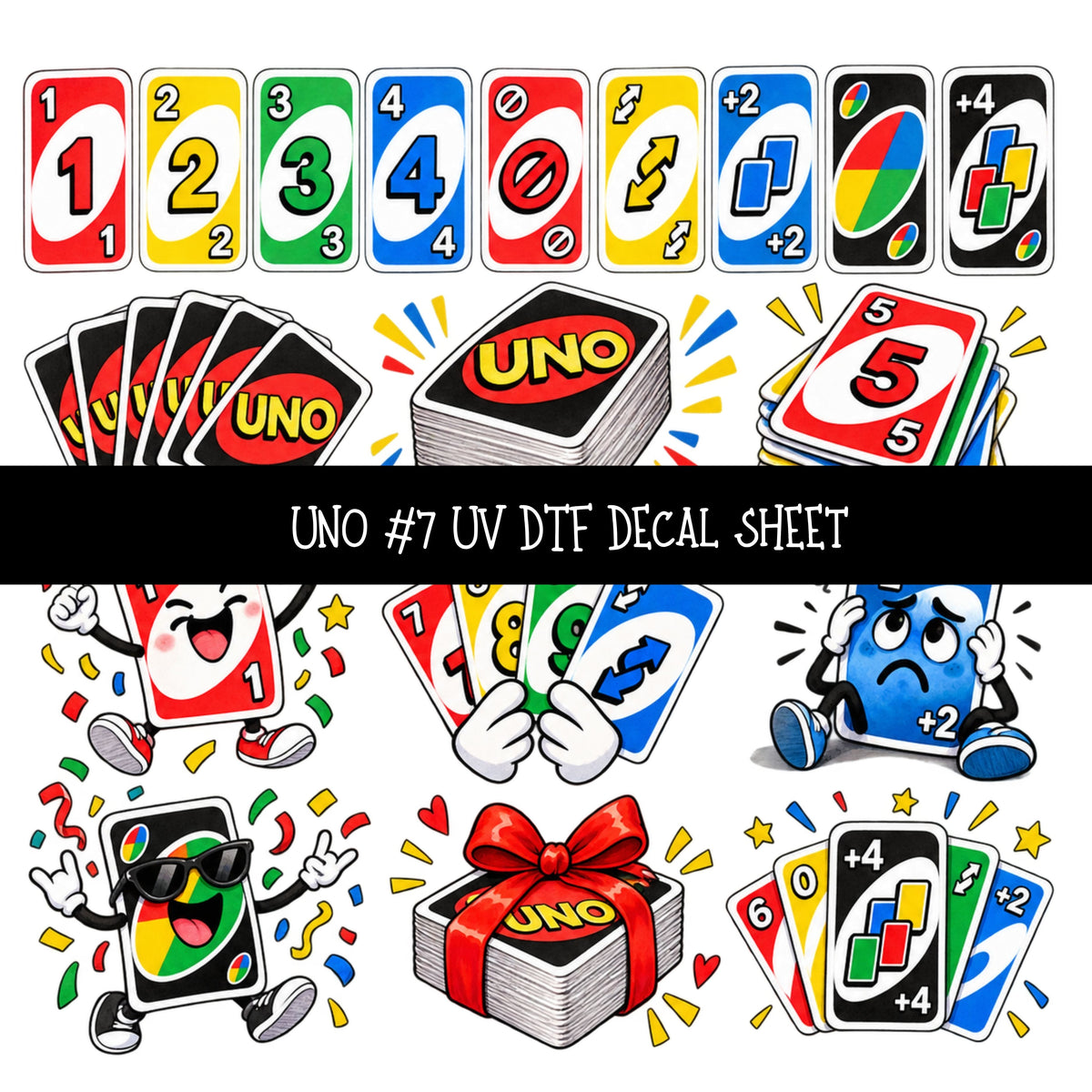 Uno UV DTF Decal sheets 12 Designs available