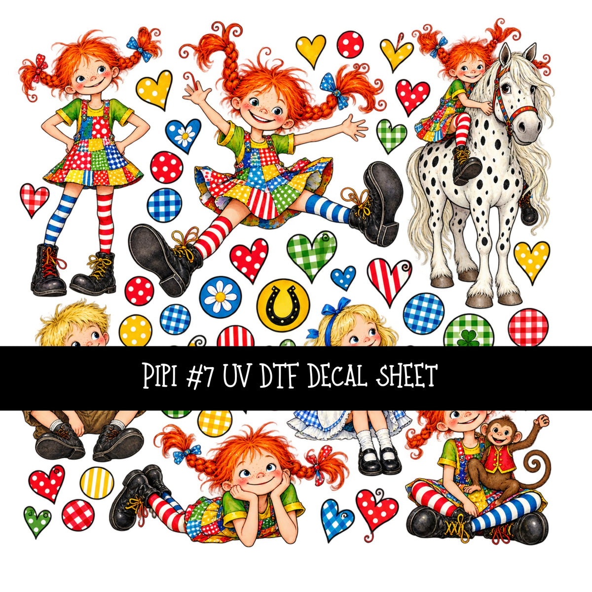 Pippi UV DTF Decal sheets 12 Designs available