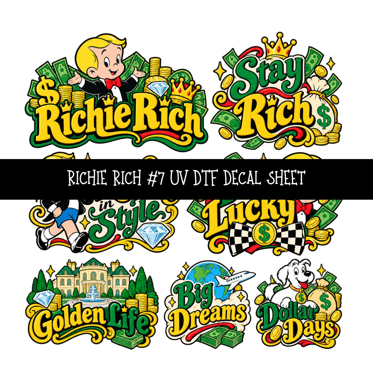Richie Rich UV DTF Decal sheets 11 Designs available