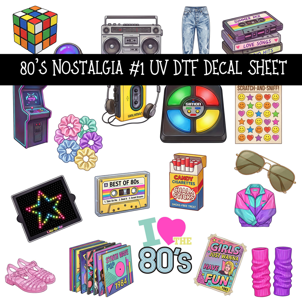 80's Nostalgia UV DTF Decal sheets 2 Designs available