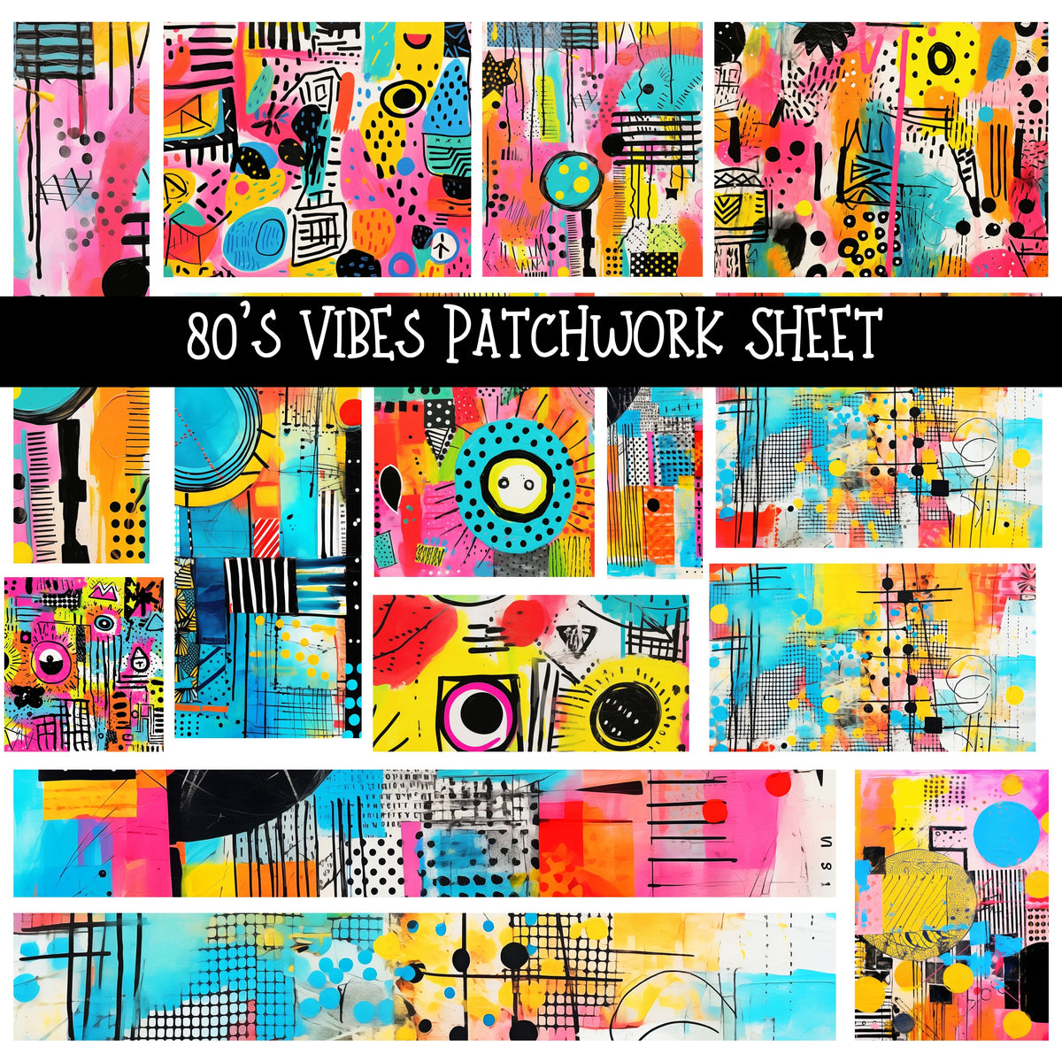 80's Vibes Patchwork precut vinyl sheet available in 12x12 or 6x6 sizes