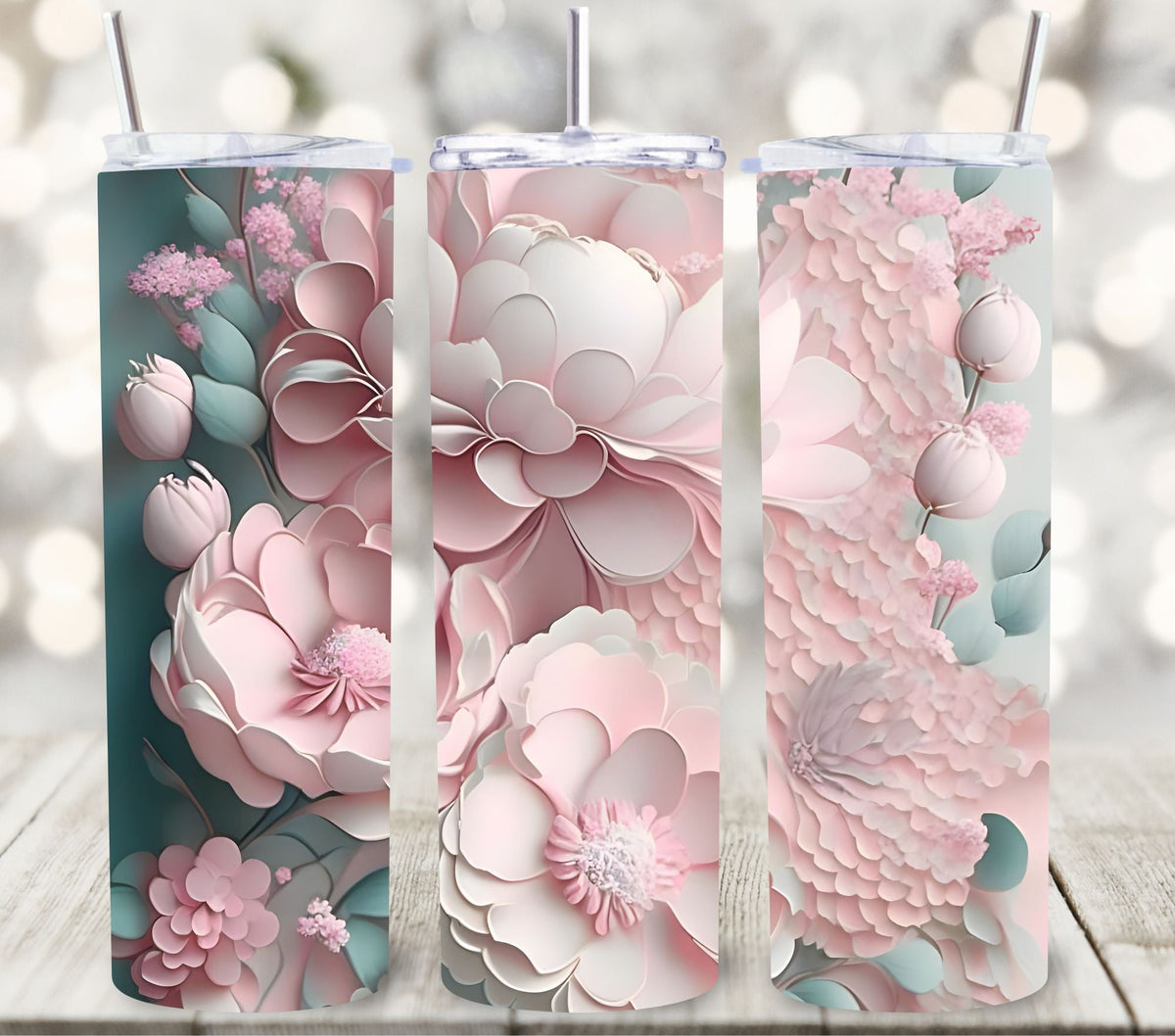 3D Flowers and Roses Vinyl Tumbler wraps- 14 Designs