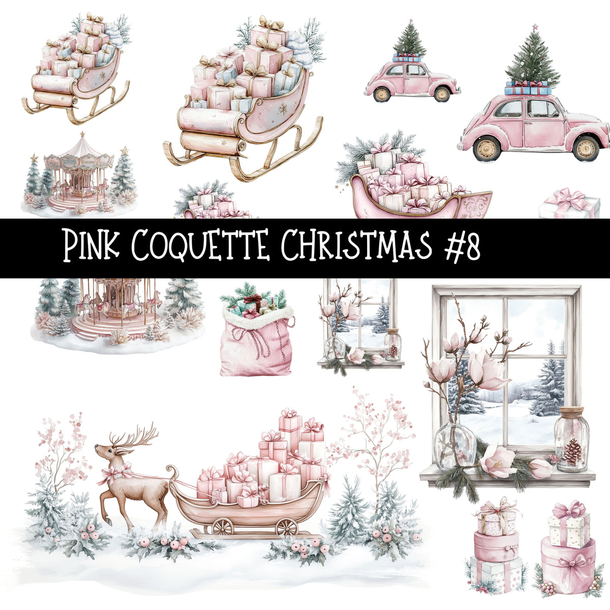 Pink Coquette Christmas 11 UV Decal sheets to choose from