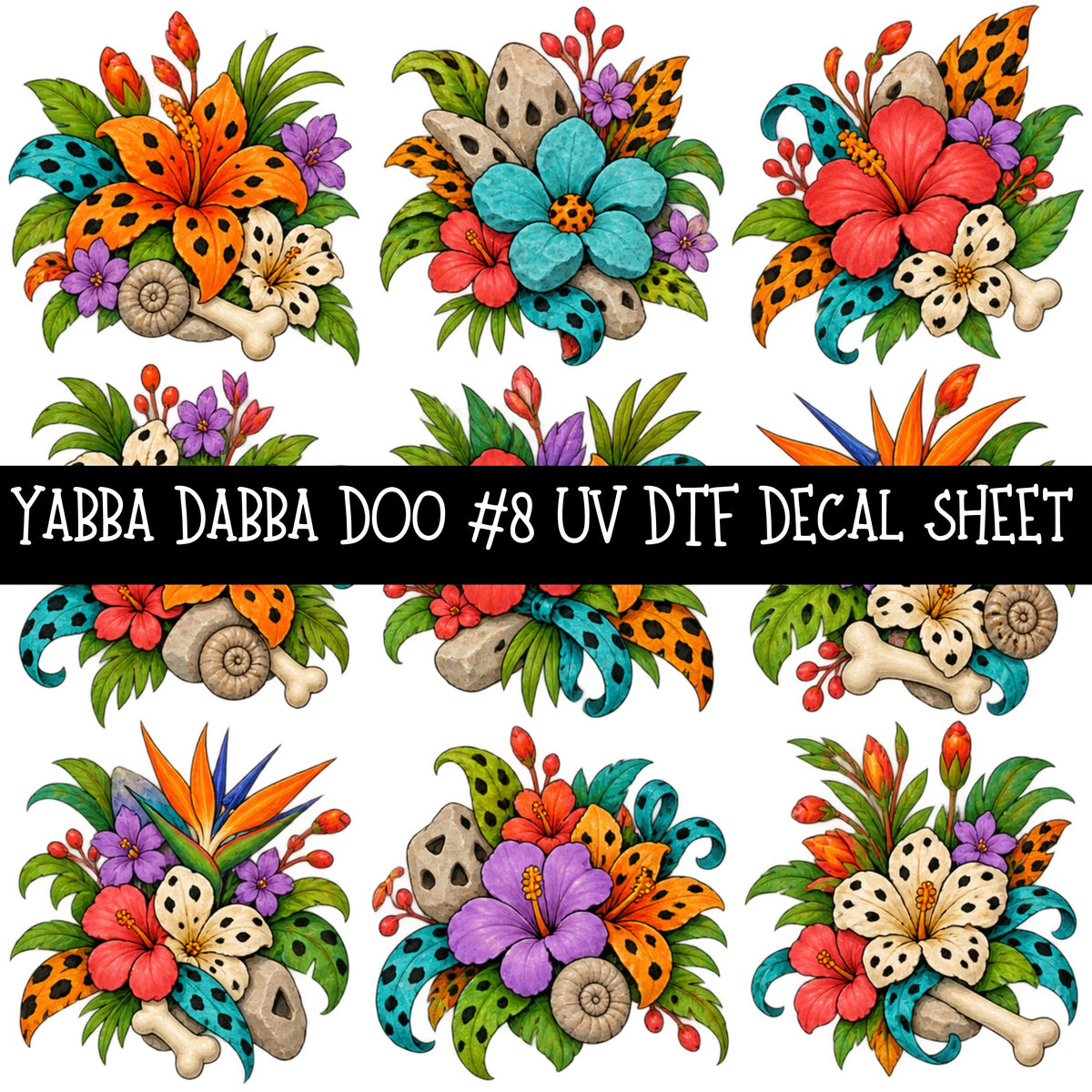 Yabba Dabba Doo UV DTF Decal sheets 12 Designs available