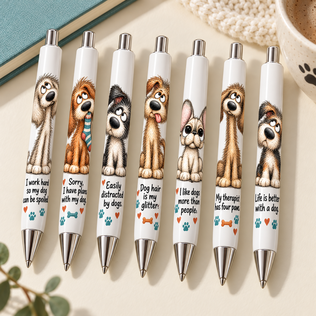 Quirky Dogs Pen wraps UV DTF Decal sheet- set of 7 Designs