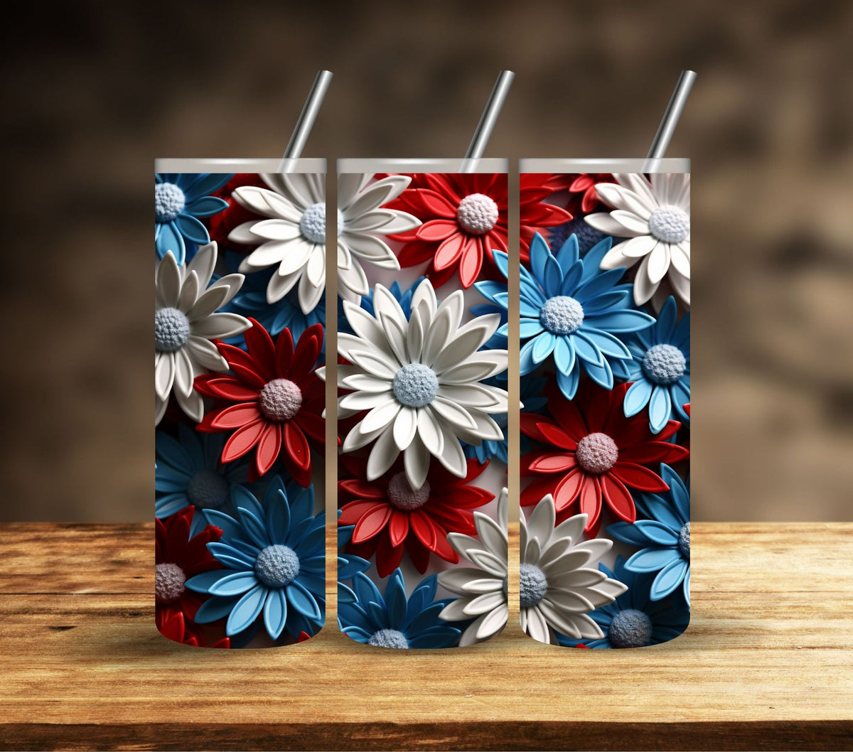 3D Patriotic Floral Vinyl Tumbler wraps- 11 Designs