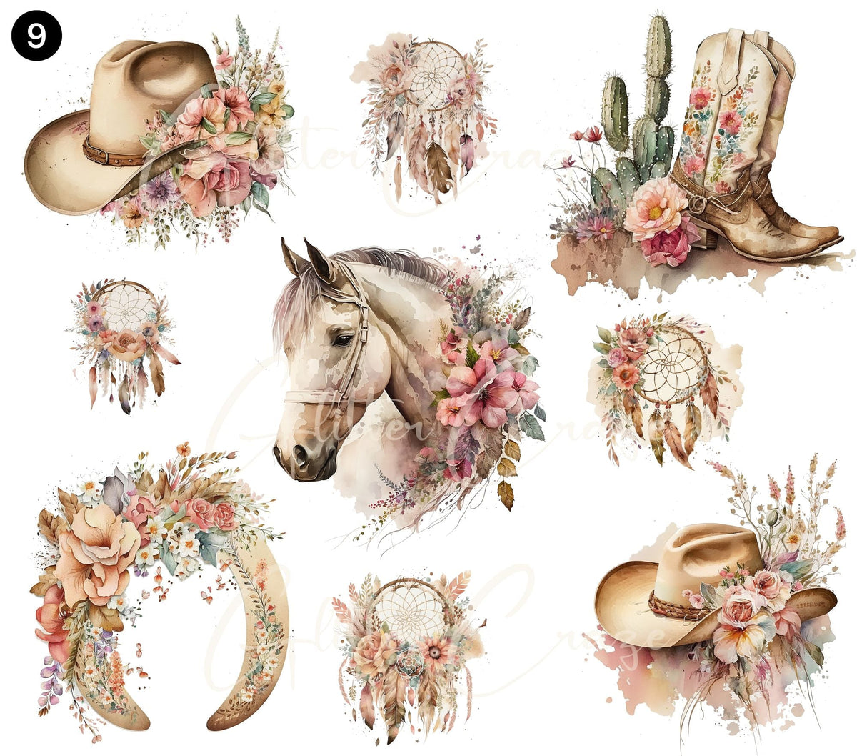 Western Floral UV DTF Decal sheets- 9 Designs