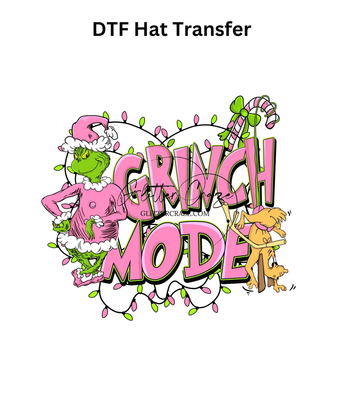 Pink Grinch DTF and hat bill dtf transfers- 4 Designs