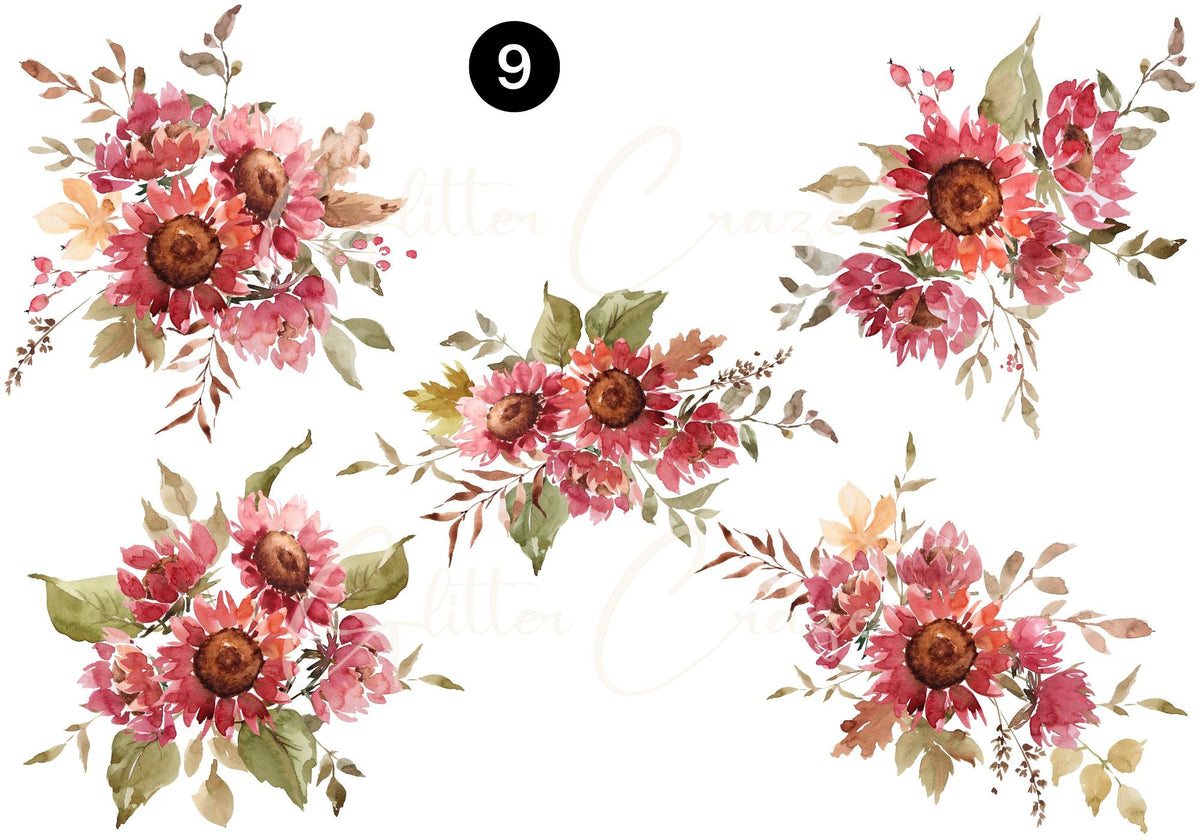 Watercolor floral decal sheets 11 Designs