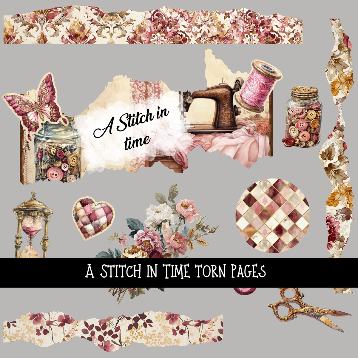 A Stitch in Time Torn Pages - UV DTF Decal sheet