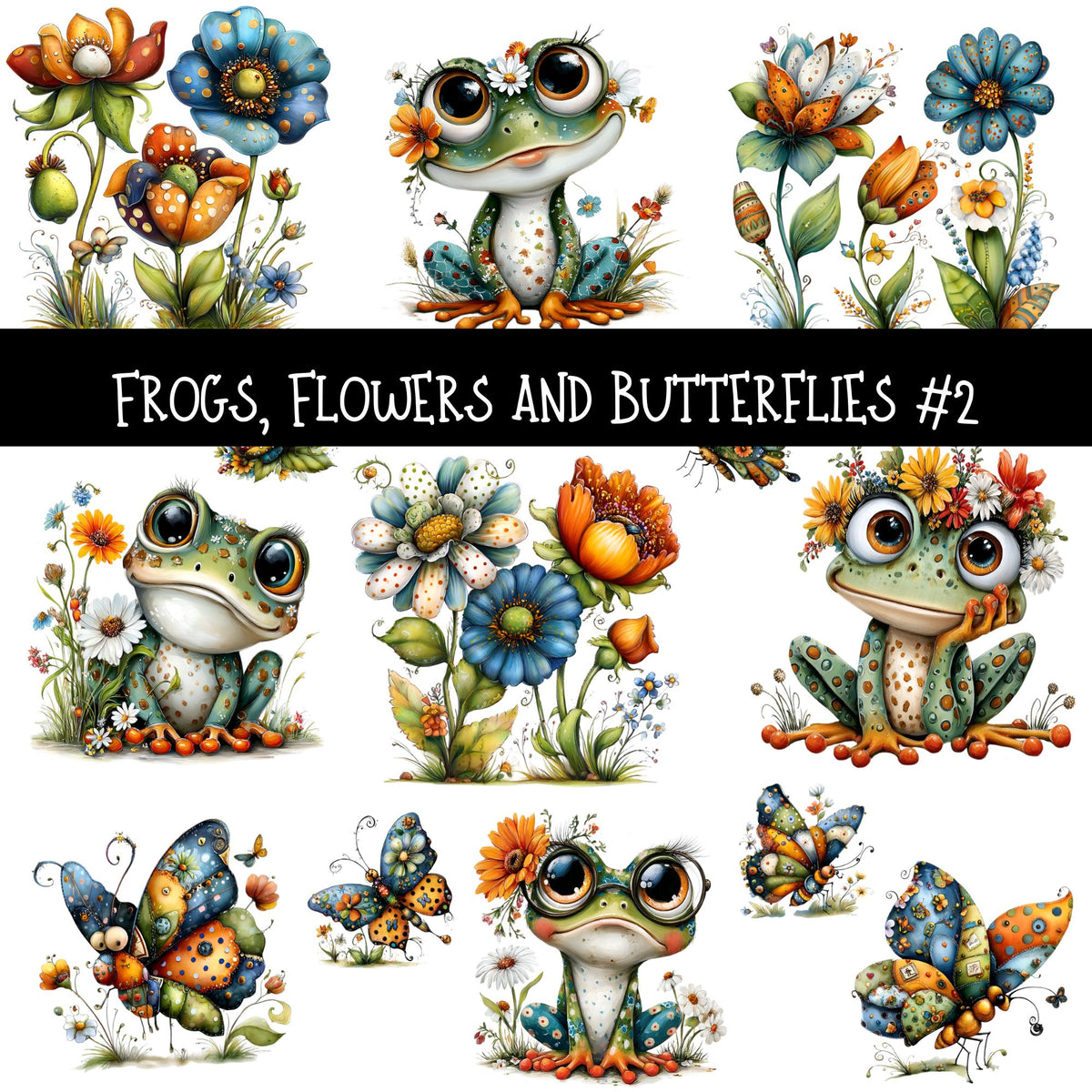 Frogs, flowers and butterflies UV DTF Decal sheet 2 designs to choose from