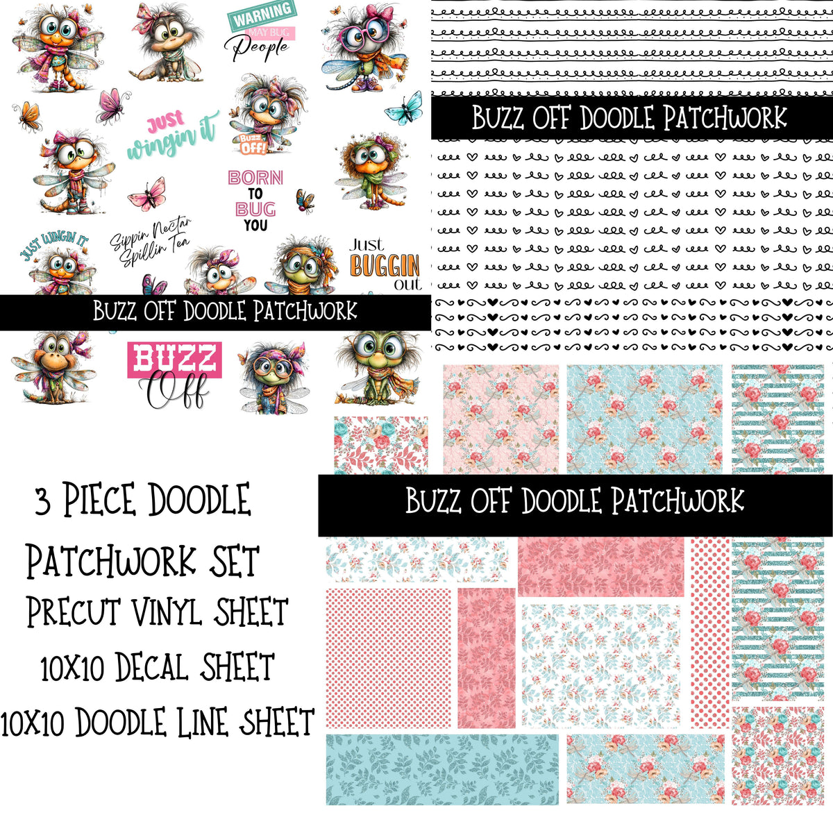 Buzz Off Doodle Patchwork Set