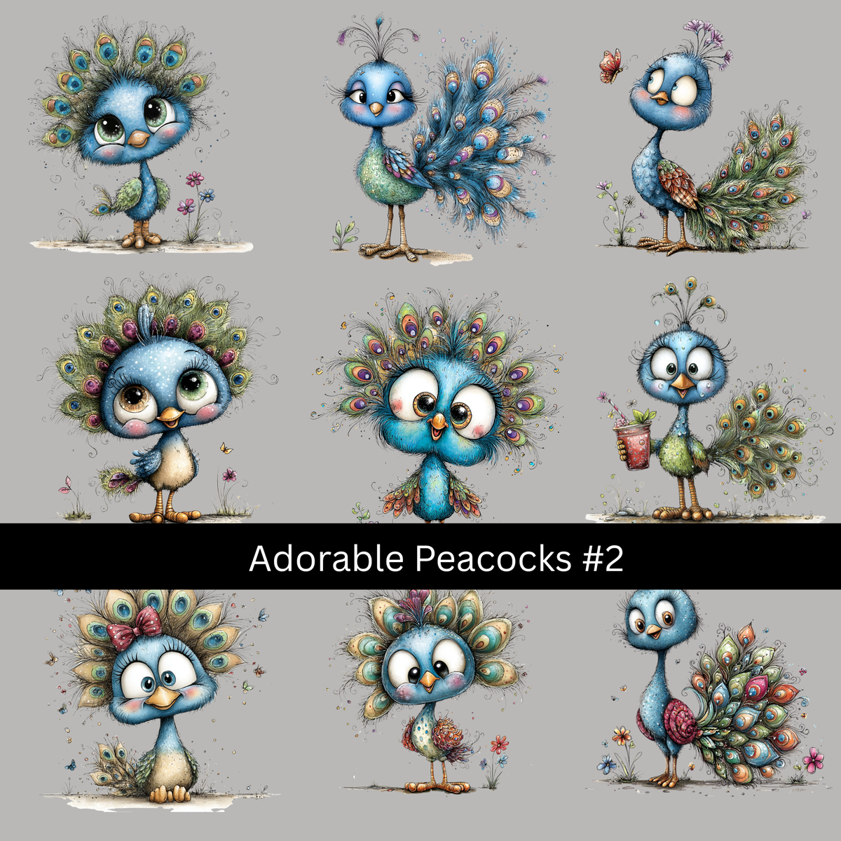 Adorable Peacocks UV DTF Decal sheets