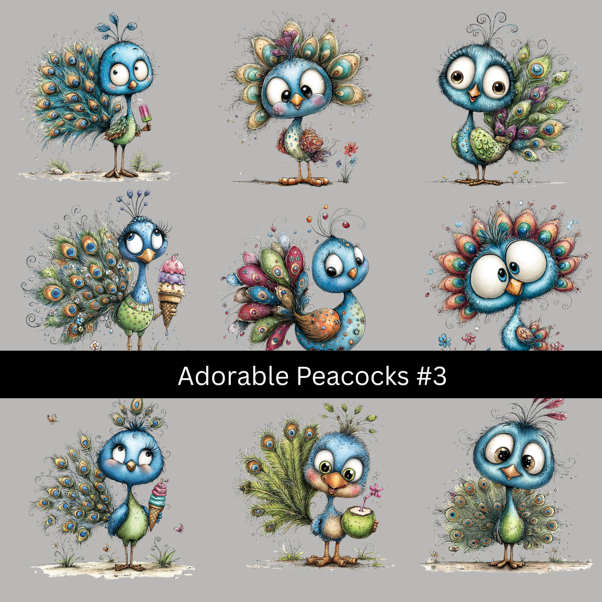Adorable Peacocks UV DTF Decal sheets