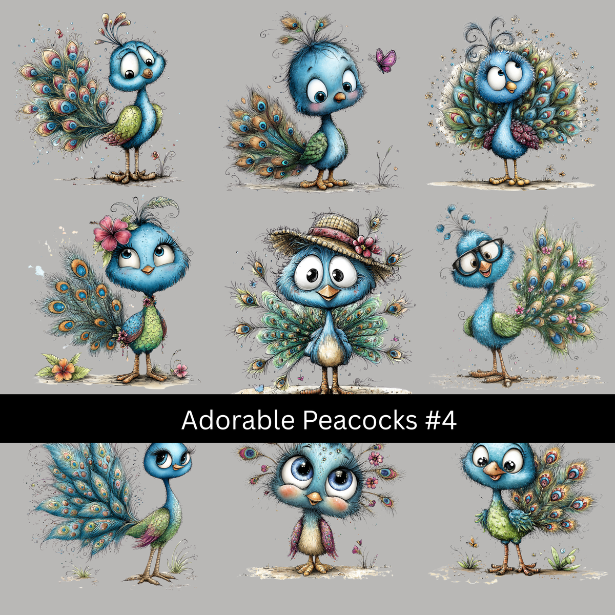 Adorable Peacocks UV DTF Decal sheets