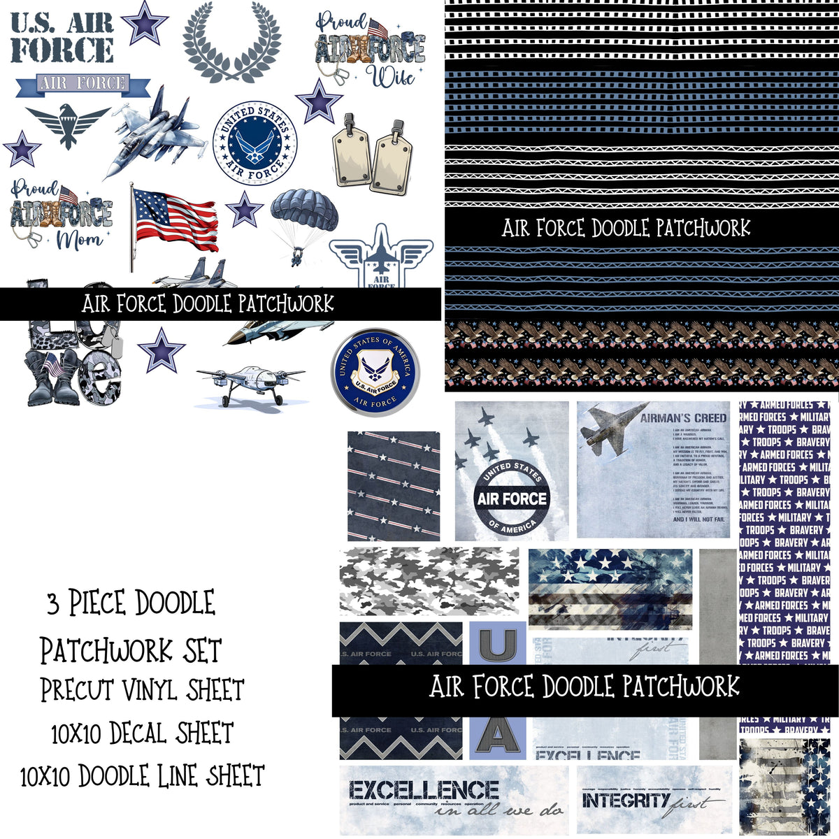 Air Force Doodle Patchwork Set
