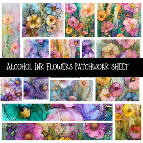 Alcohol Ink Flowers Patchwork precut vinyl sheet available in 12x12 or 6x6 sizes