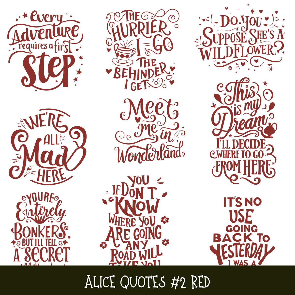 Alice Quotes #2 UV DTF Decal sheets 5 Color Options  available